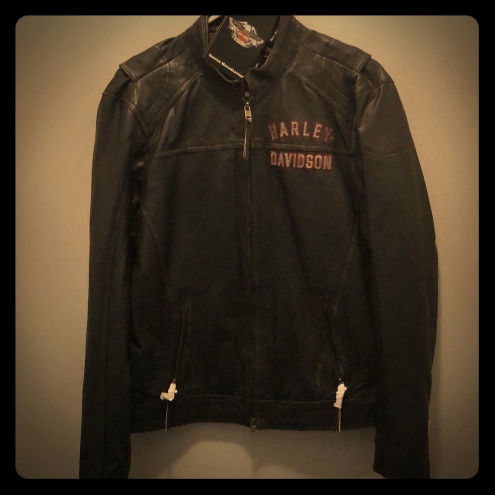 Harley-Davidson Black Leather Riding Jacket - sz S